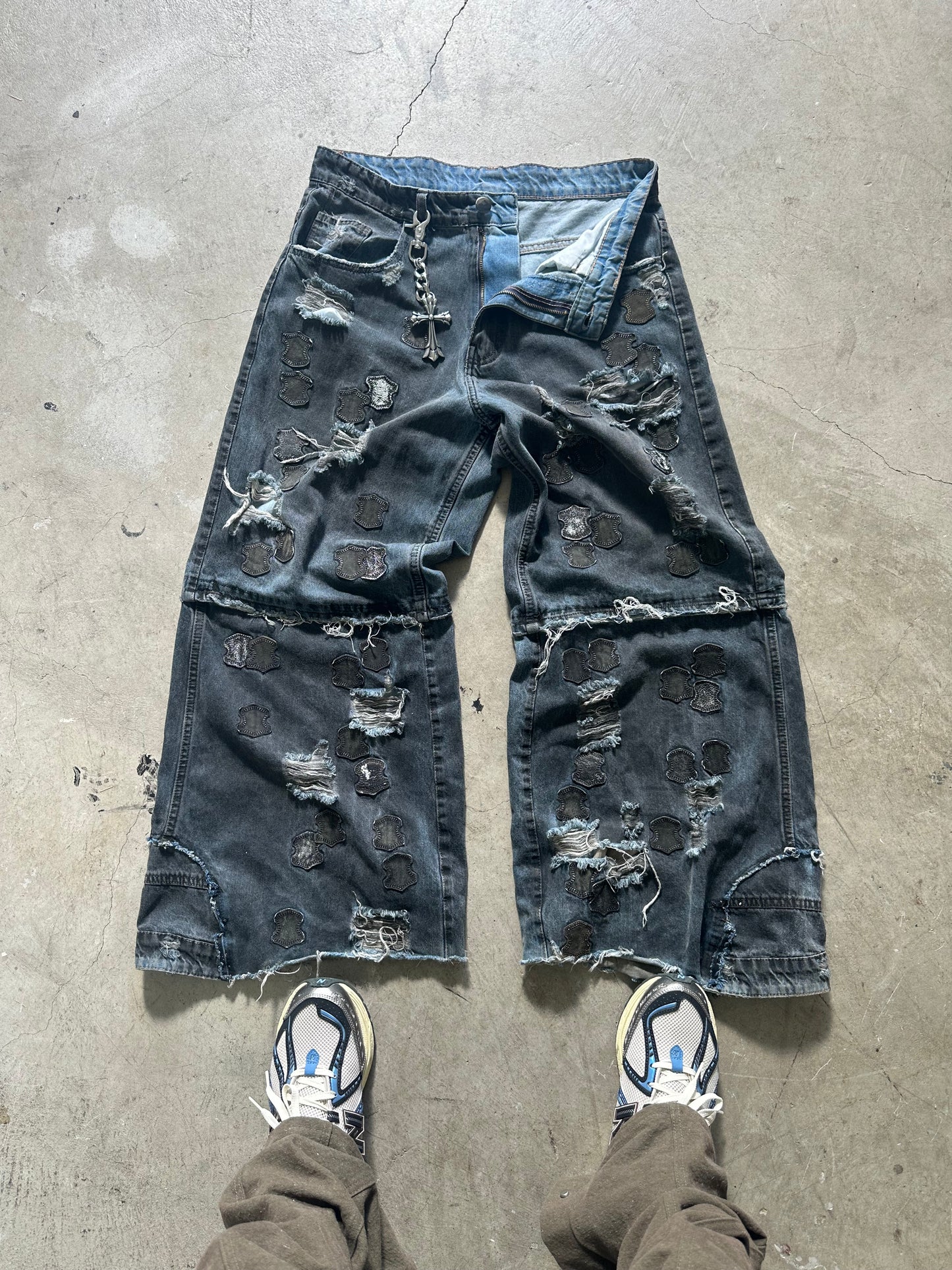 Grieves Baggy Leather patchwork Carpenter Jeans