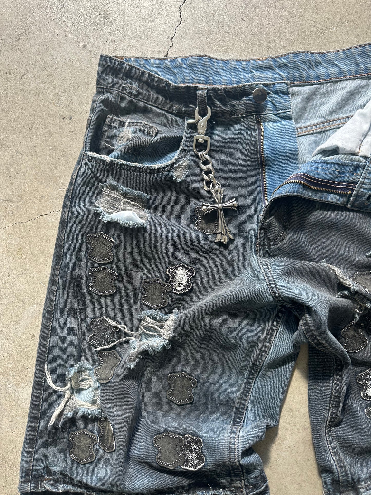 Grieves Baggy Leather patchwork Carpenter Jeans