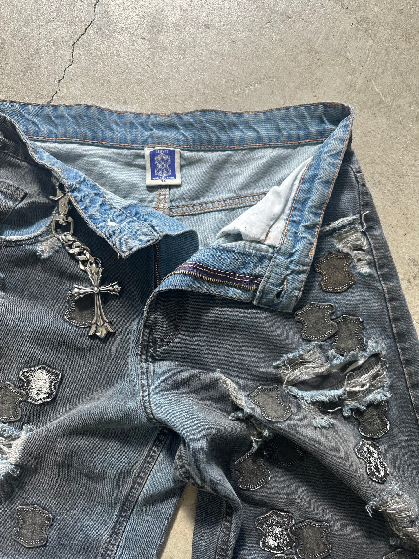 Grieves Baggy Leather patchwork Carpenter Jeans