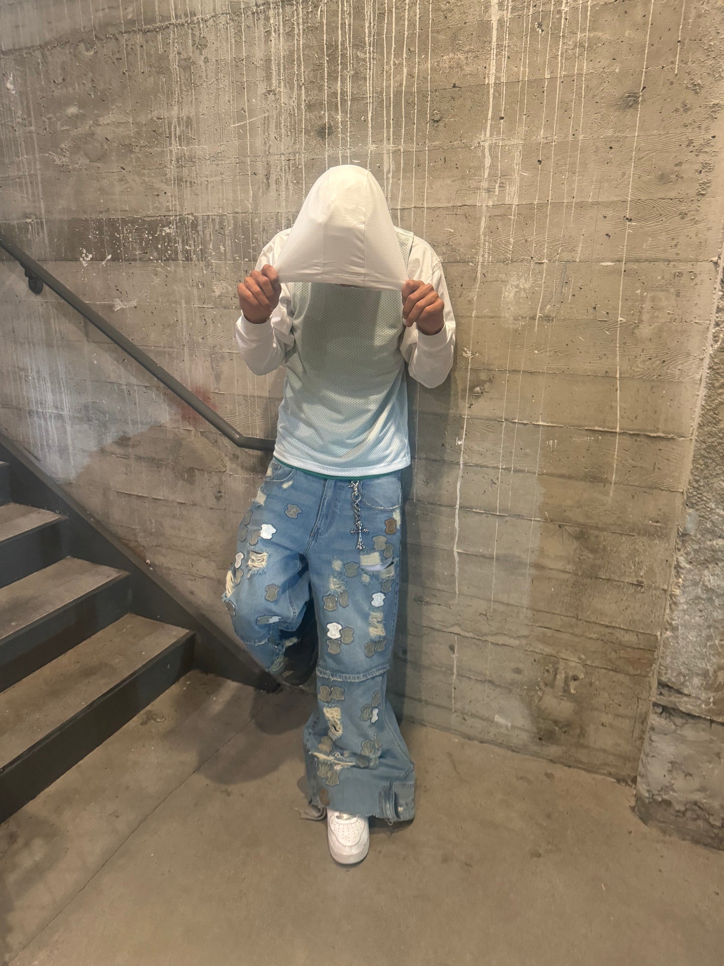 Grieves - leather patchwork baggy denims