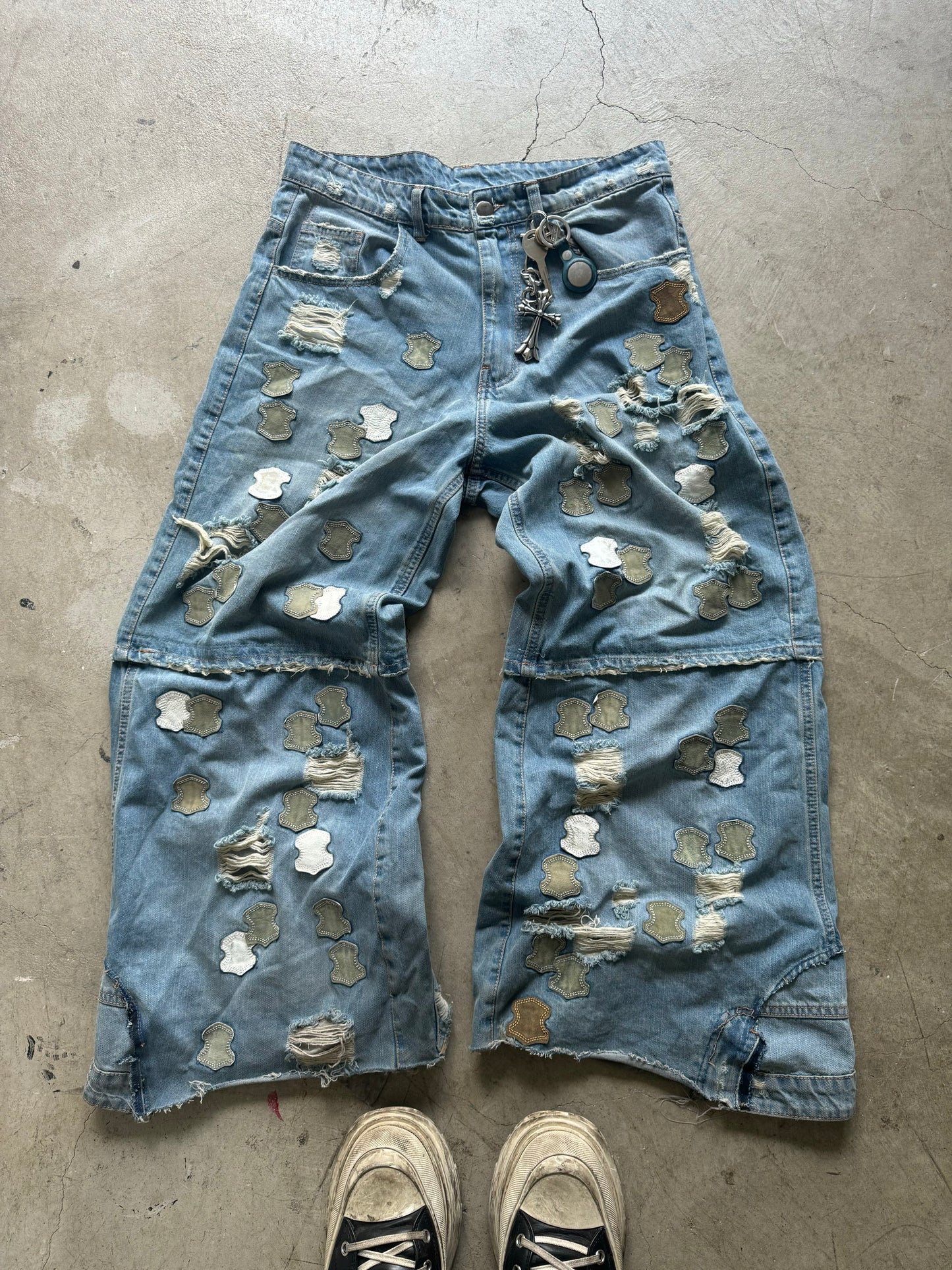 Grieves - leather patchwork baggy denims