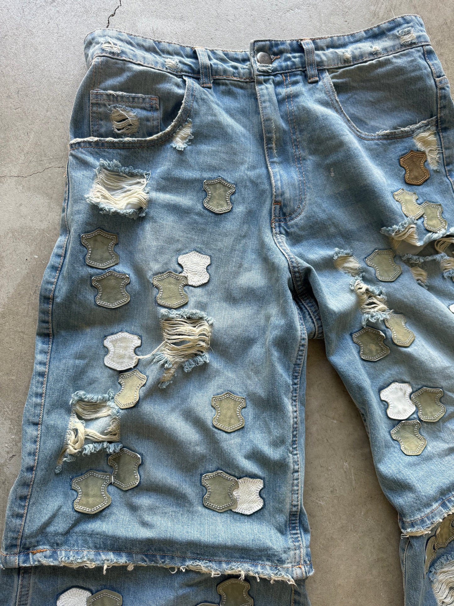 Grieves - leather patchwork baggy denims